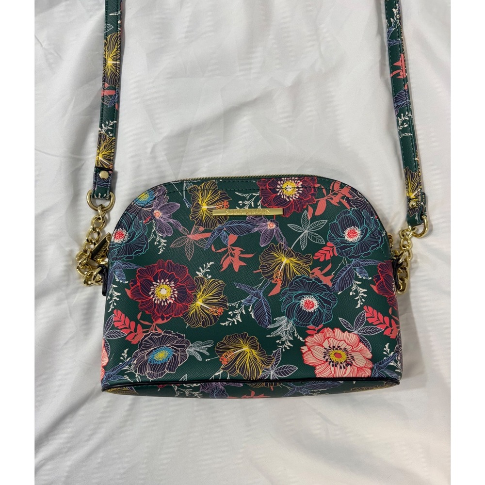 Steve Madden Floral Crossbody Bag Green Dome Purse Gold Chain Strap Tropical